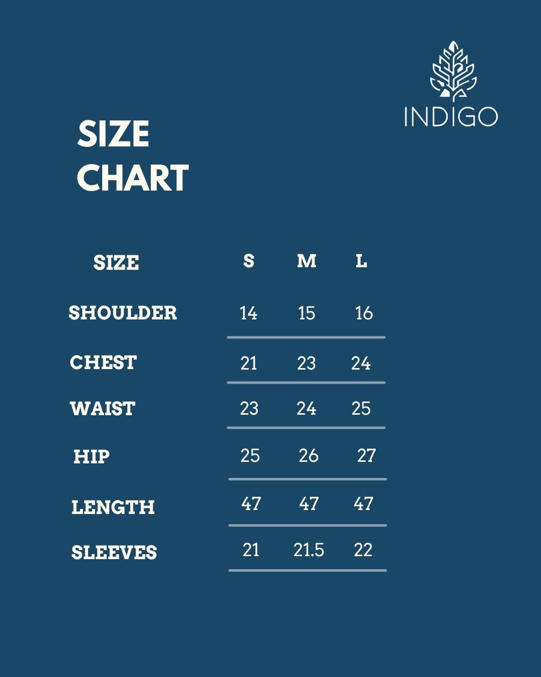 Indigo Studio handcrafted kurta sizing and product information guide