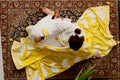Marigold yellow and white three-piece lawn suit by Indigo Studio