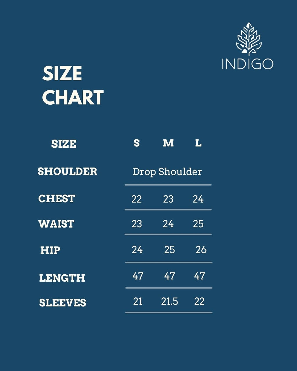 Indigo Studio women’s pret wear sizing and product information guide