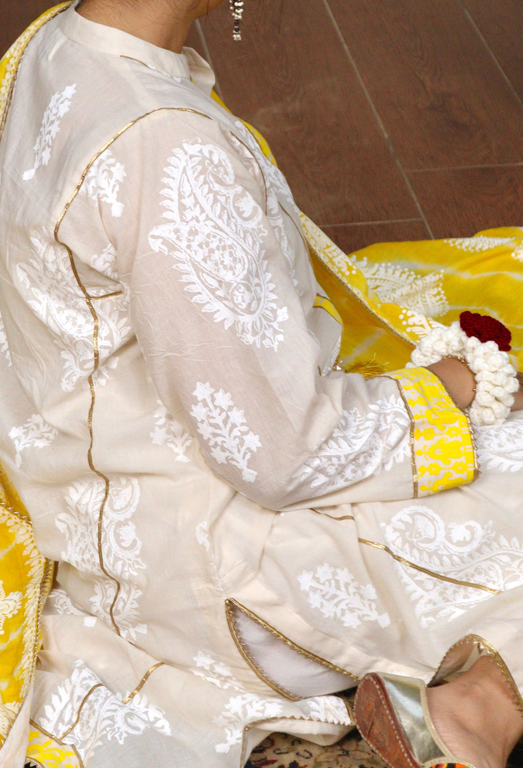 Marigold women’s pret suit with pure mulmul slip