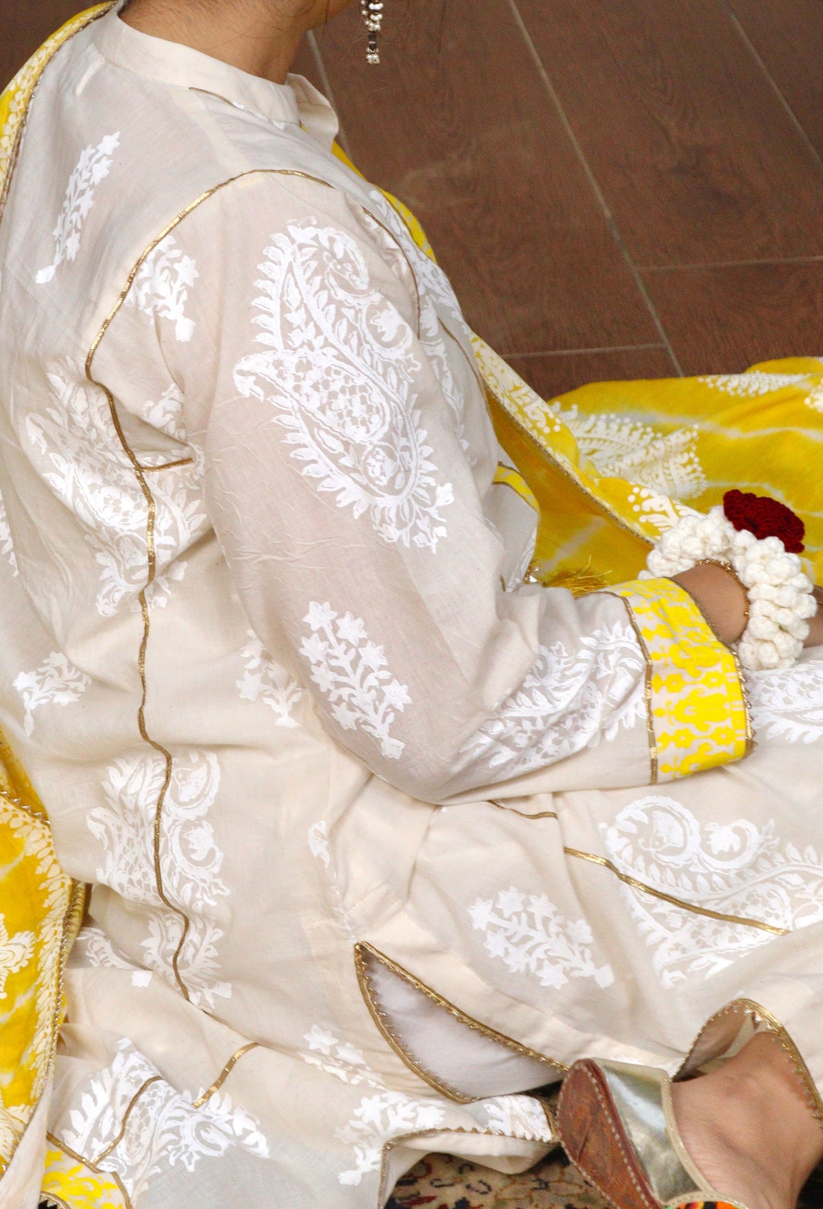 Marigold women’s pret suit with pure mulmul slip