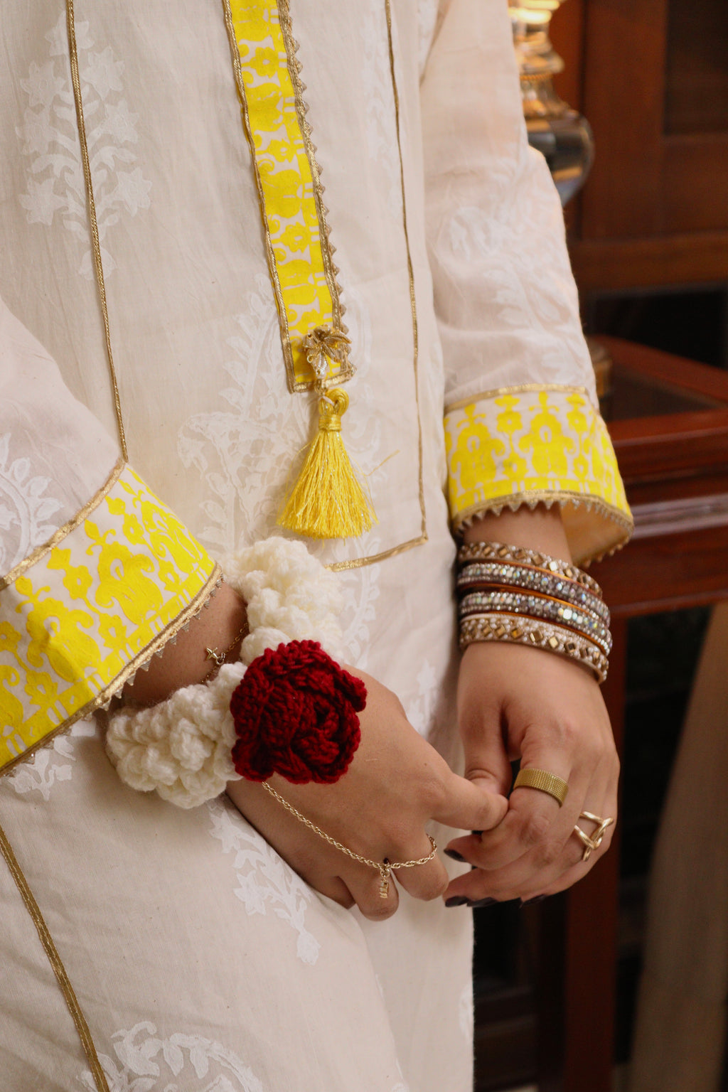 Marigold yellow dupatta and white shirt styling