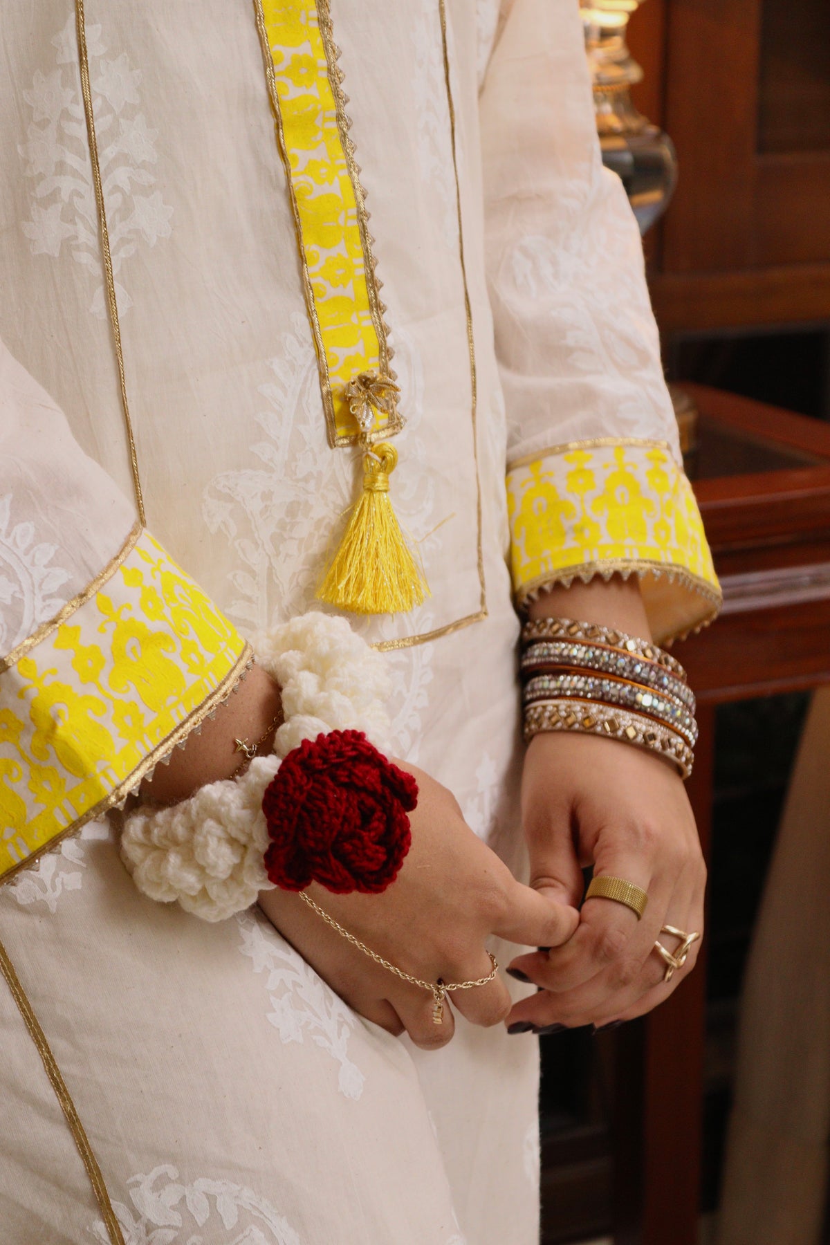 Marigold yellow dupatta and white shirt styling